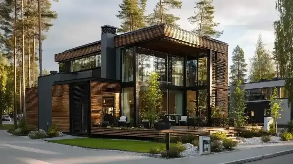 Lämpöpumppu talvella – suomalainen omakotitalo lumisessa maisemassa