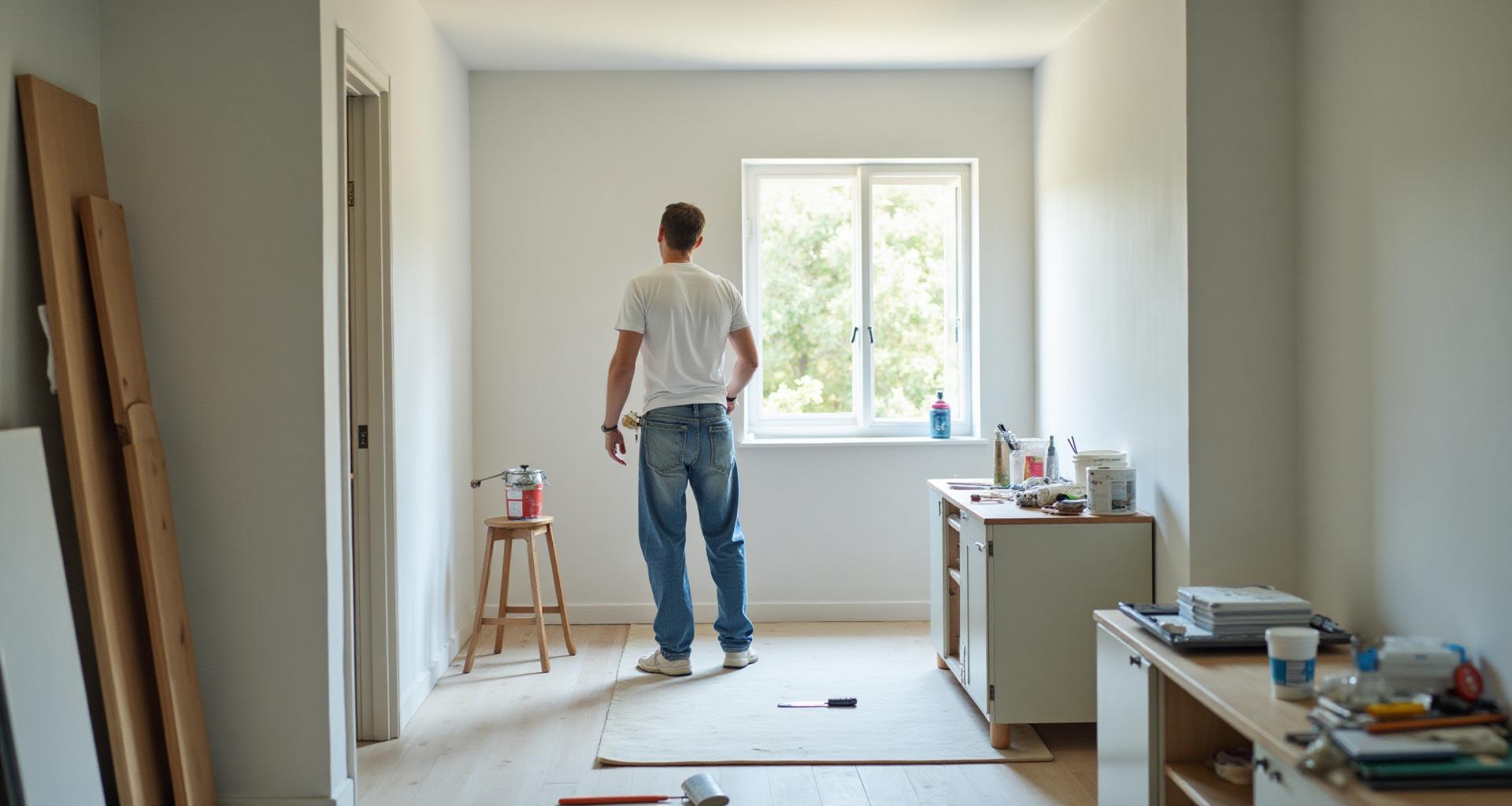 Pikkuremontti käynnissä, maalaus seinän äärellä