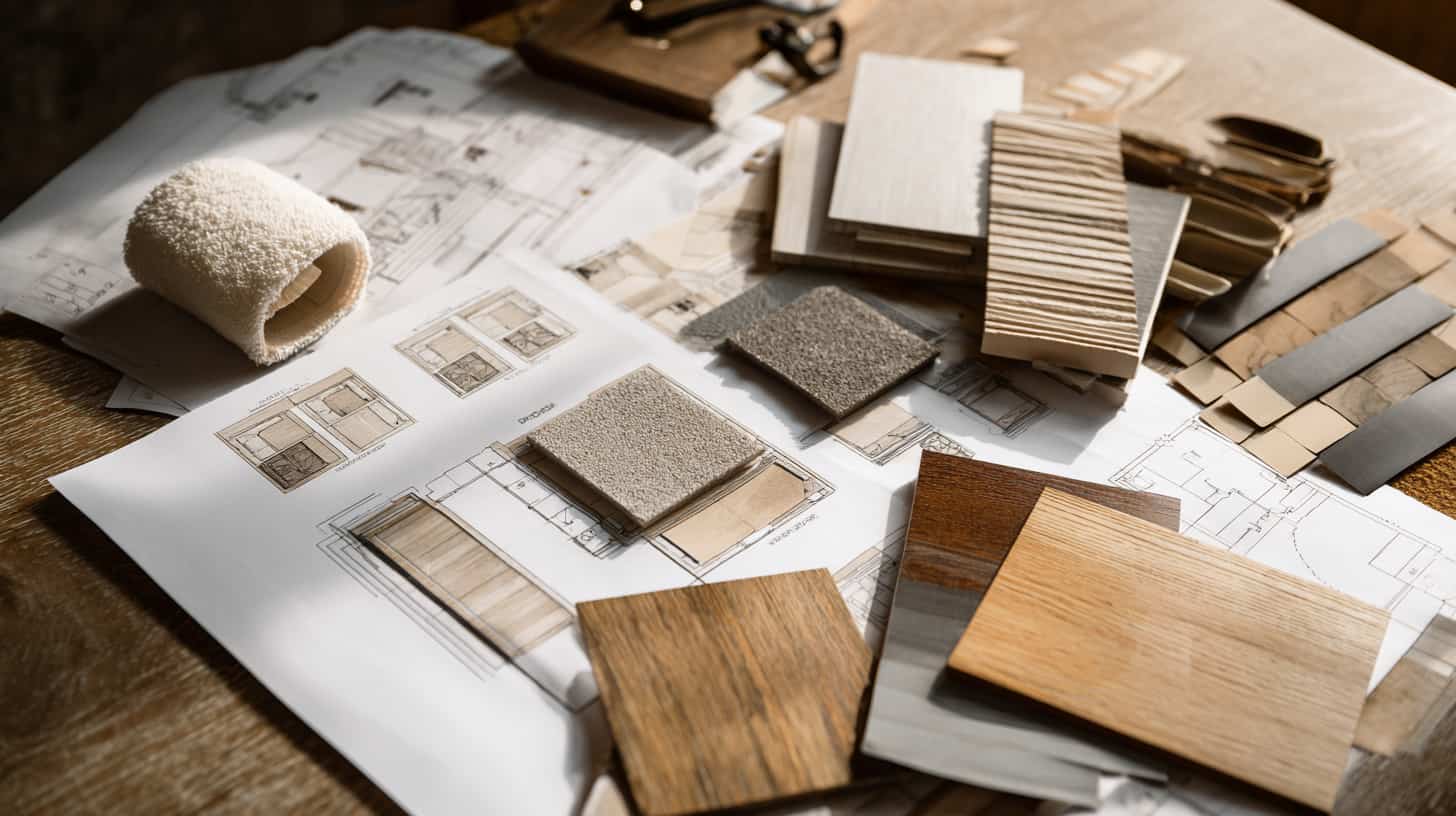 Saunaremontin suunnittelu – materiaalit ja puunäytteet pöydällä